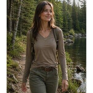 Ramblers Way 100% Wool Shirt Natural Brown V Neck Top USA XS Baselayer